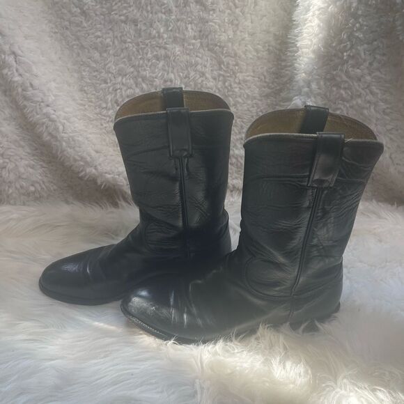 Vintage Justin Classic Black Roper USA Style 3133 Cowboy Boots Mens Size 8 - Picture 4 of 15